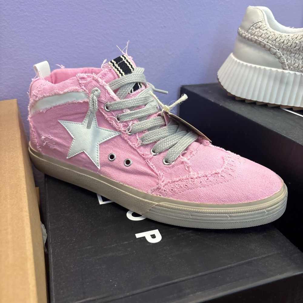 ShuShop Pink and Gray High-Top Sneakers